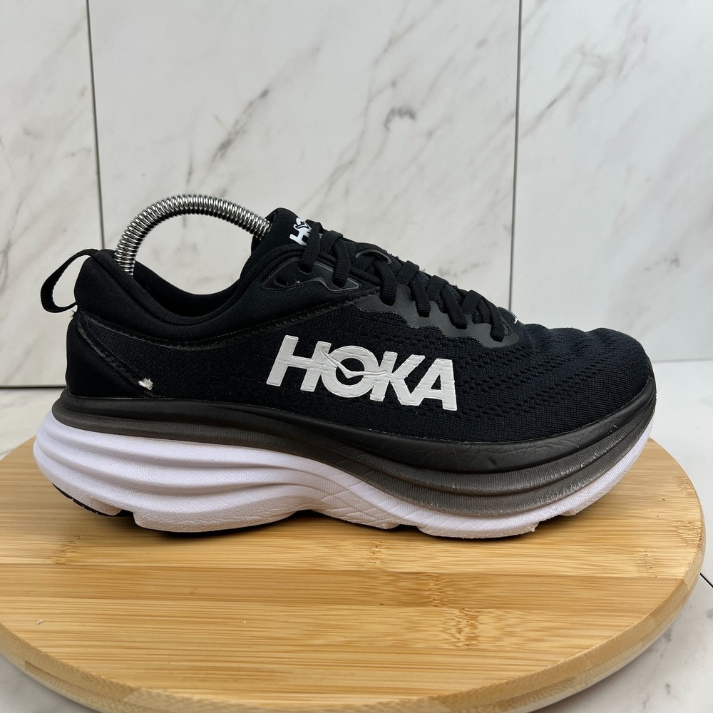 Hoka One Bondi 8 Womens Size 8.5 B Black White Running Walk Shoes 1127952 BWHT